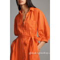 Slit Midi Dress Women Linen Shirt Dress Supplier